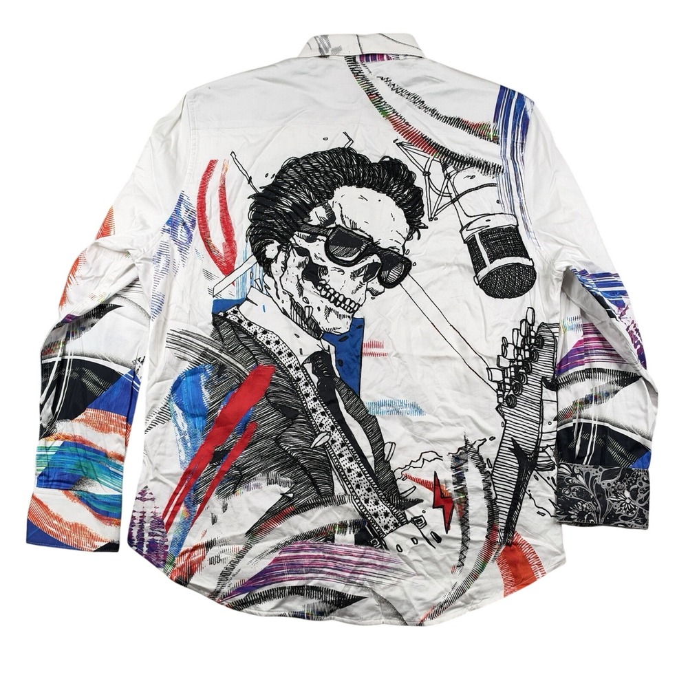 NEW Robert Graham Limited Edition Rock House Beaded Skull Guitarist Art Shirt XL